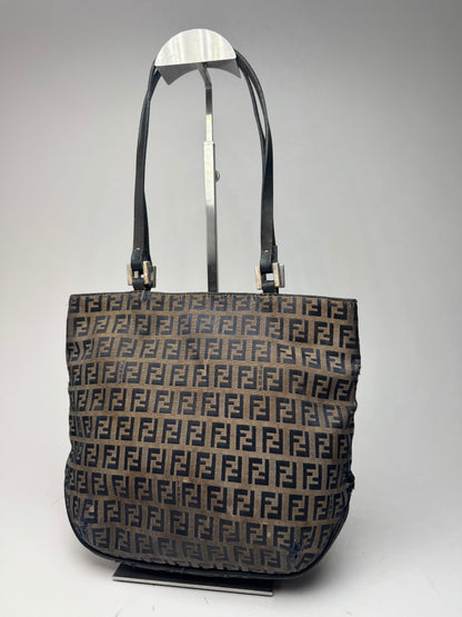 Vintage Fendi FF monogram leather Canvas Bag black brown