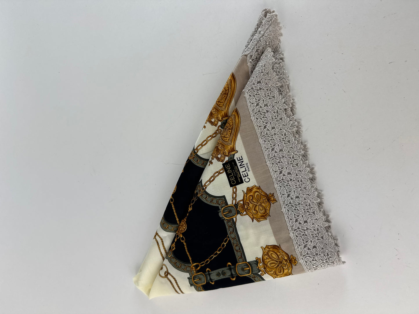 Vintage Celine Scarf grey white black gold