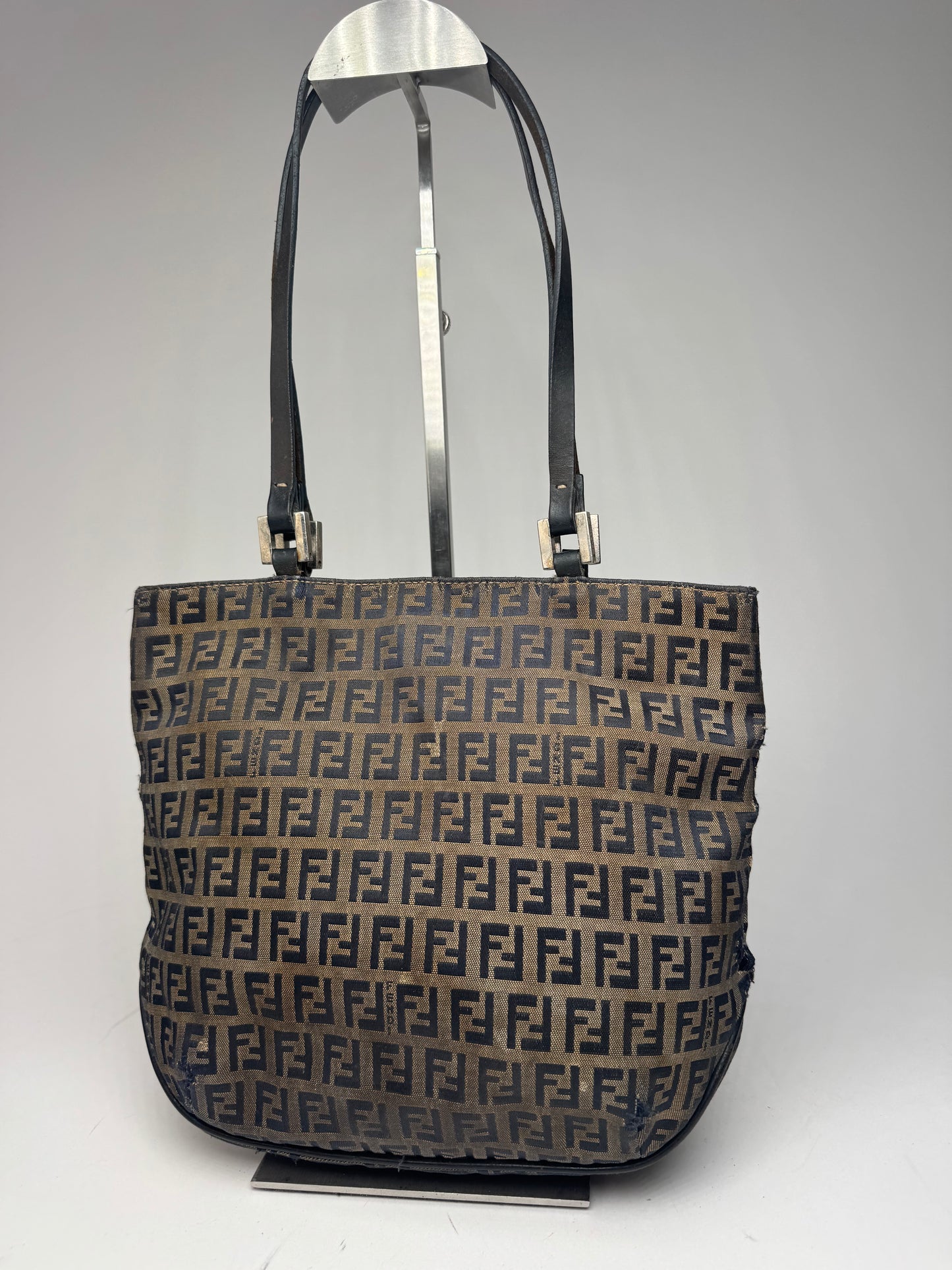 Vintage Fendi FF monogram leather Canvas Bag black brown