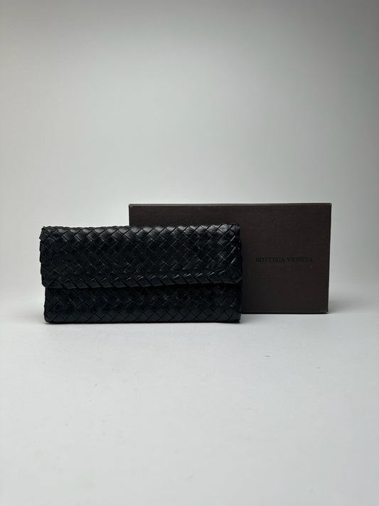 Portefeuille vintage en cuir marron Bottega Veneta