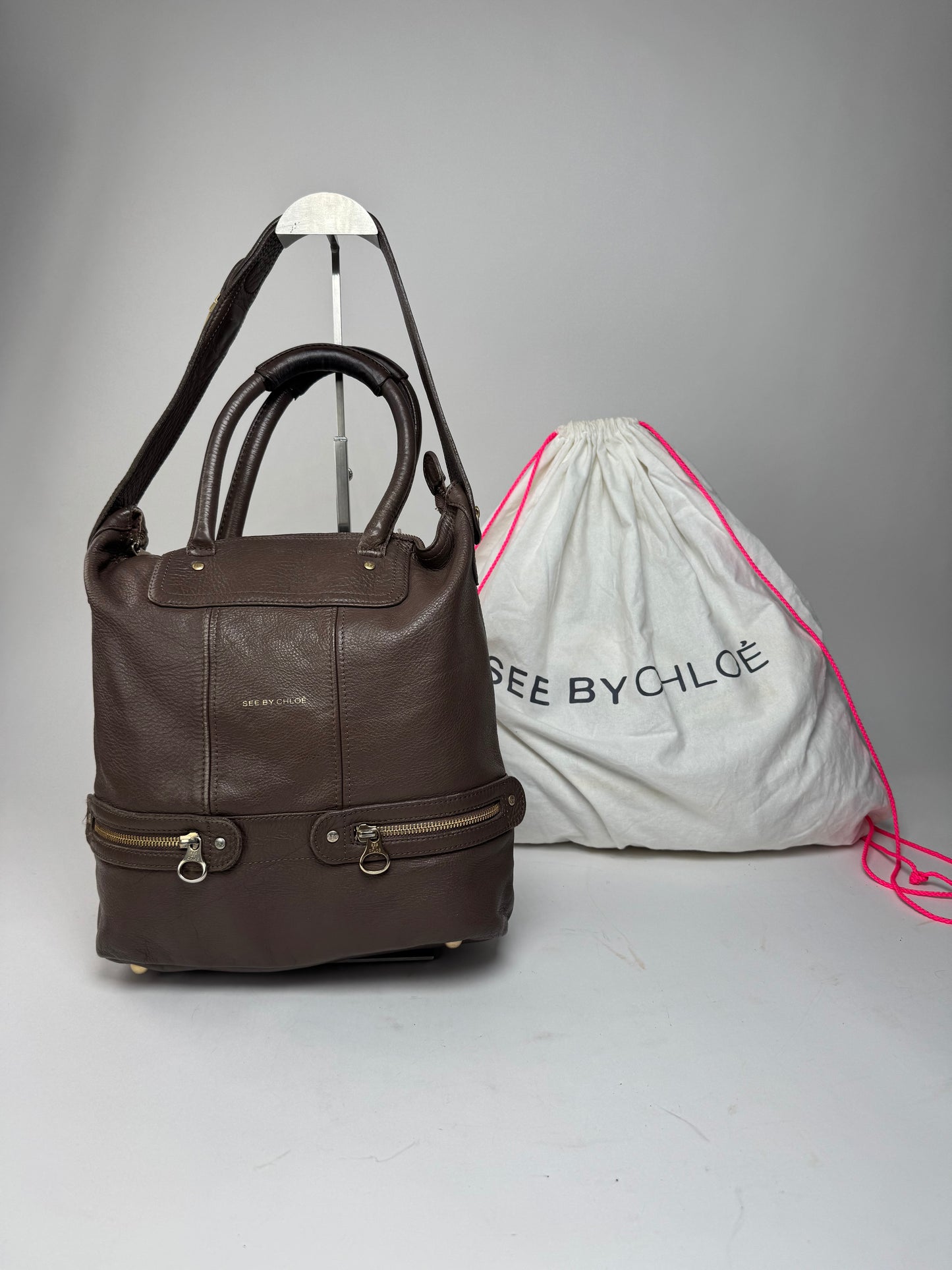 Vintage Chloe 2Way Leather Handbag Brown