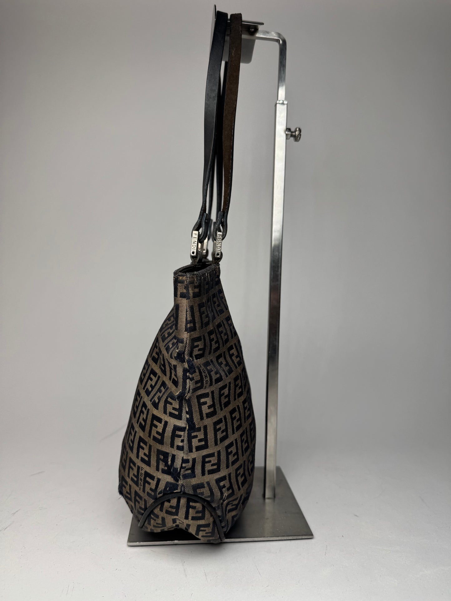 Vintage Fendi FF monogram leather Canvas Bag black brown