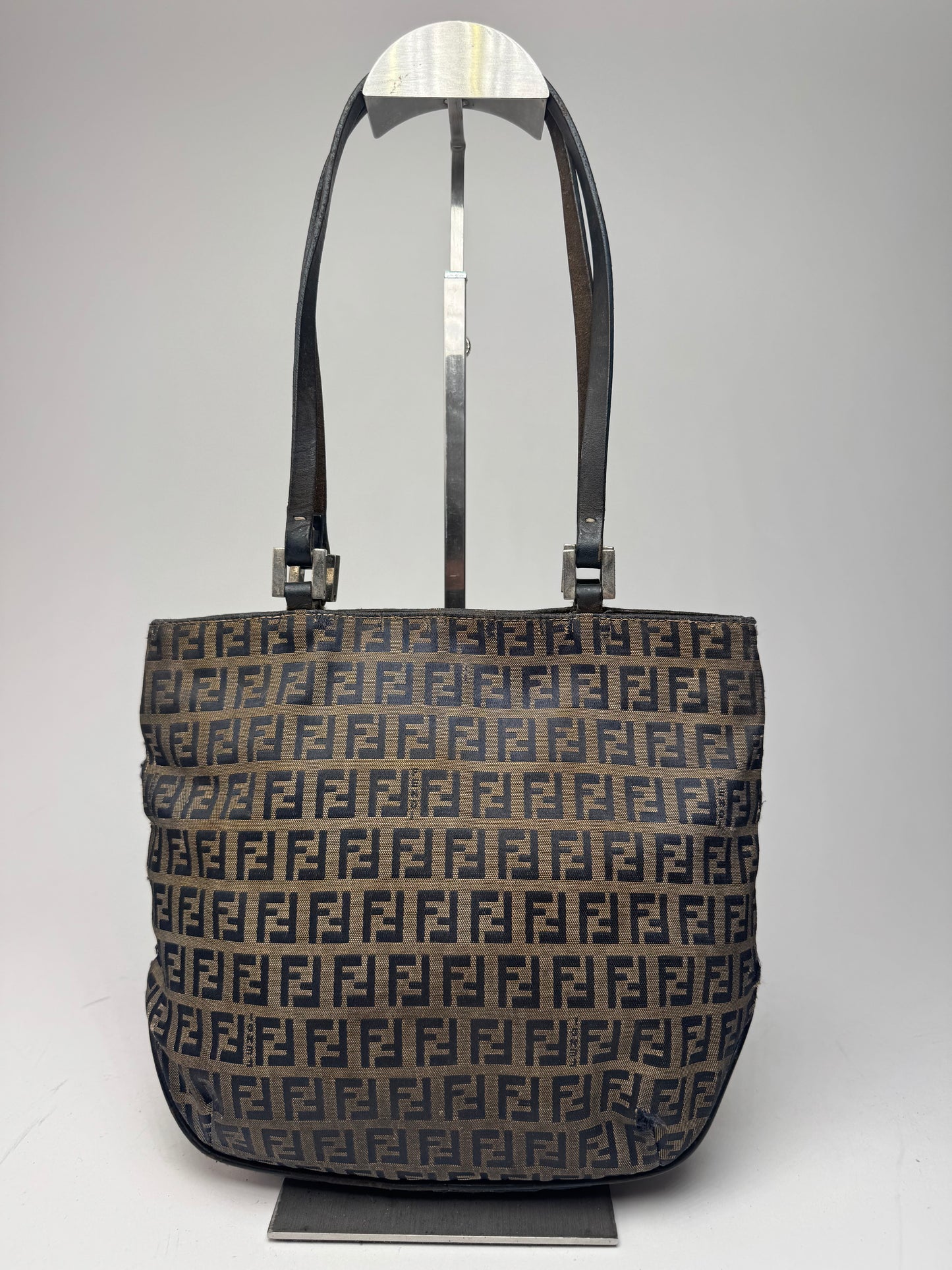 Vintage Fendi FF monogram leather Canvas Bag black brown