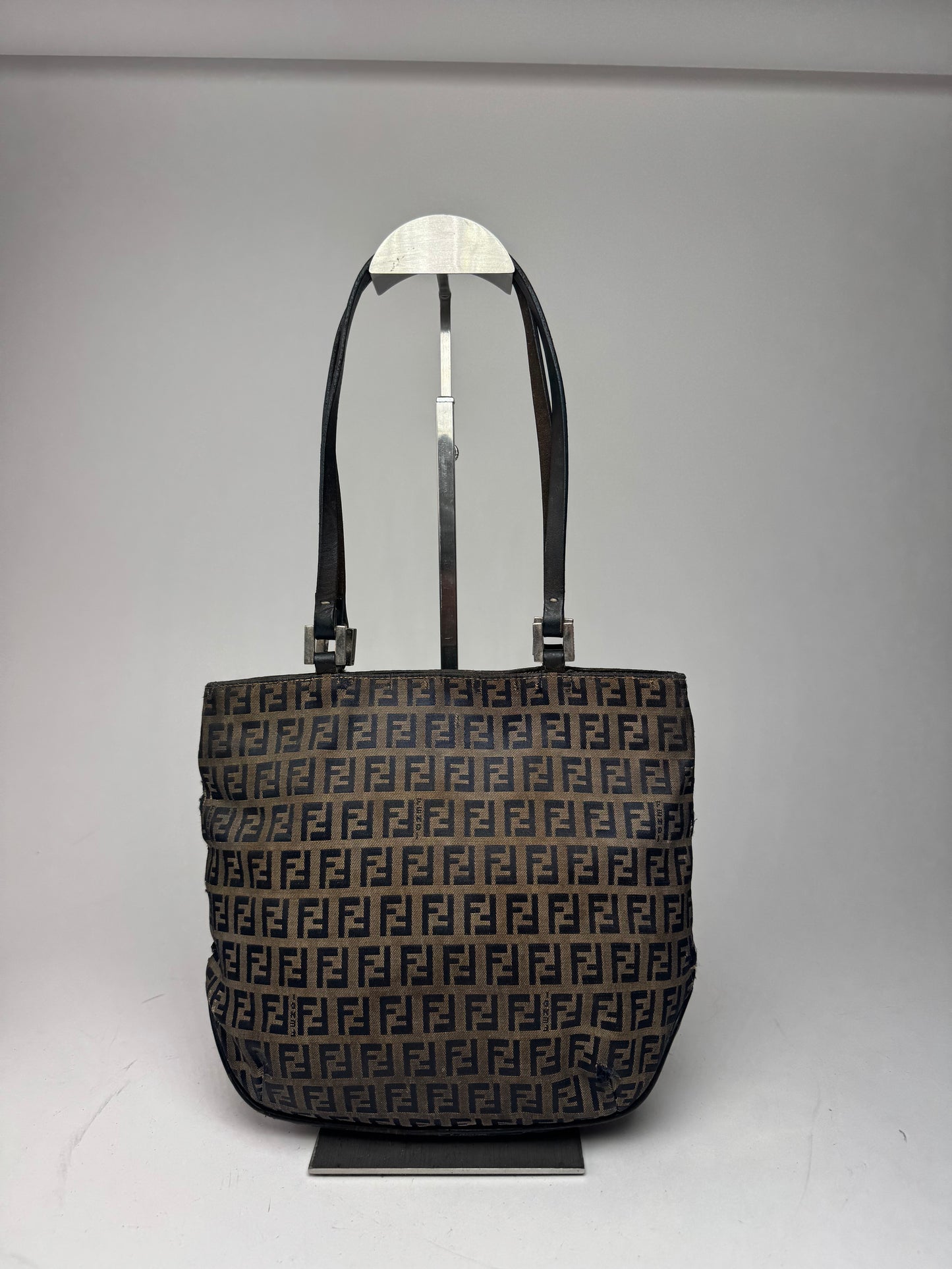 Vintage Fendi FF monogram leather Canvas Bag black brown