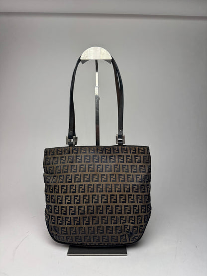 Vintage Fendi FF monogram leather Canvas Bag black brown