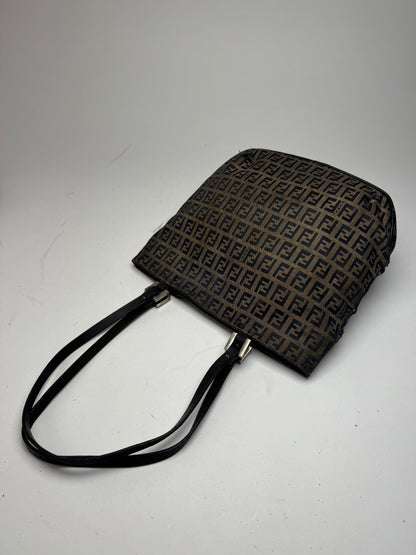 Vintage Fendi FF monogram leather Canvas Bag black brown