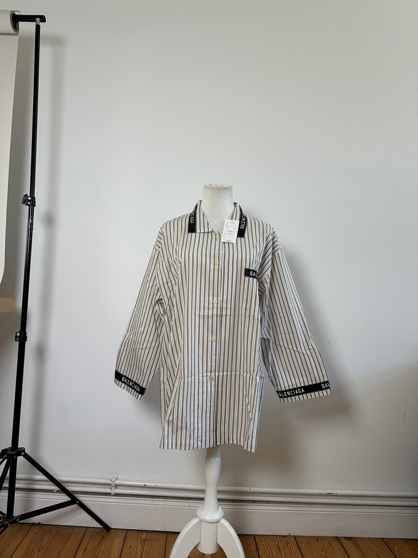 Vintage Balenciaga Men's Striped Cotton Shirt Cream Beige M