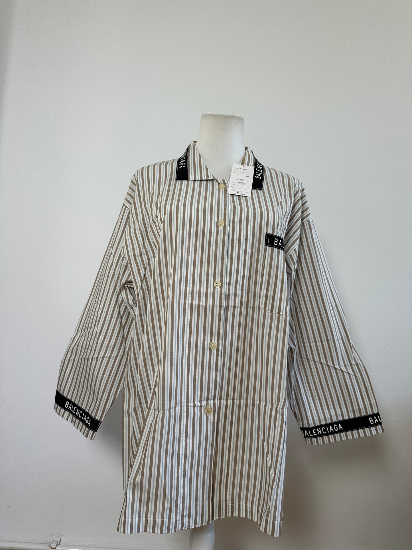 Vintage Balenciaga Men's Striped Cotton Shirt Cream Beige M