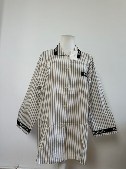 Vintage Balenciaga Men's Striped Cotton Shirt Cream Beige M