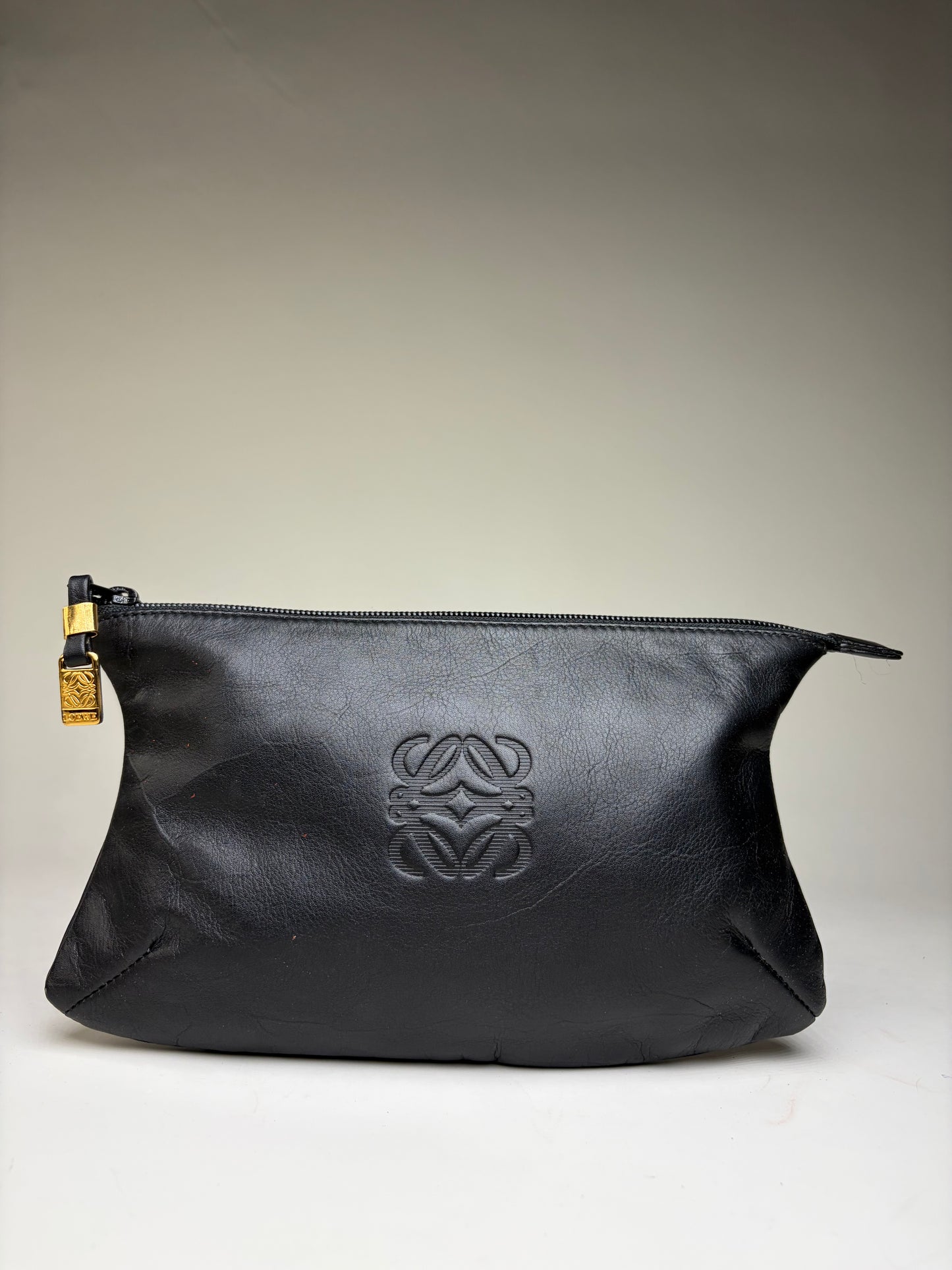 Vintage Loewe Soft Leather Pouch Black Gold