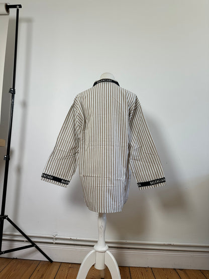 Vintage Balenciaga Men's Striped Cotton Shirt Cream Beige M