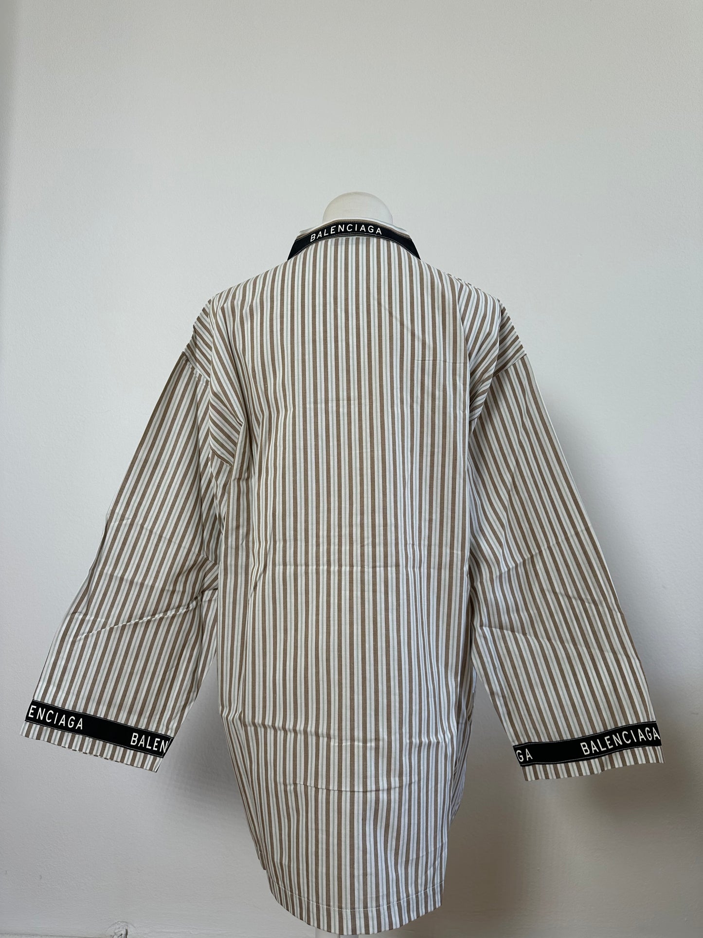 Vintage Balenciaga Men's Striped Cotton Shirt Cream Beige M