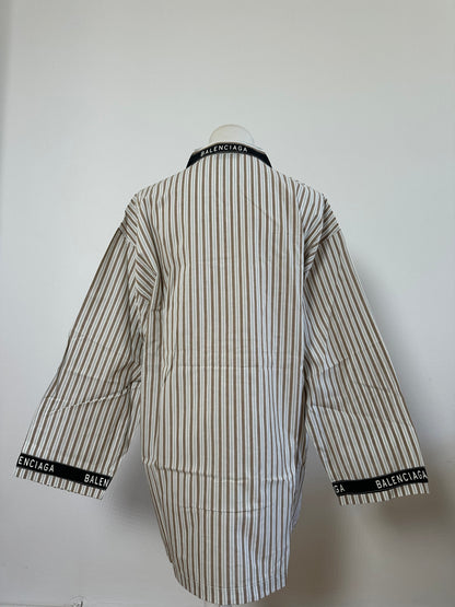 Vintage Balenciaga Men's Striped Cotton Shirt Cream Beige M