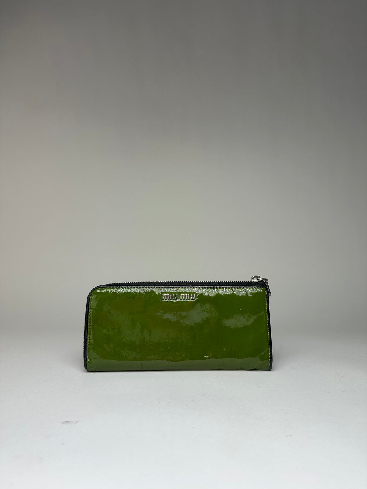 Vintage Miu Miu Patent Leather Bifold Wallet c. Late 2000s Green Black
