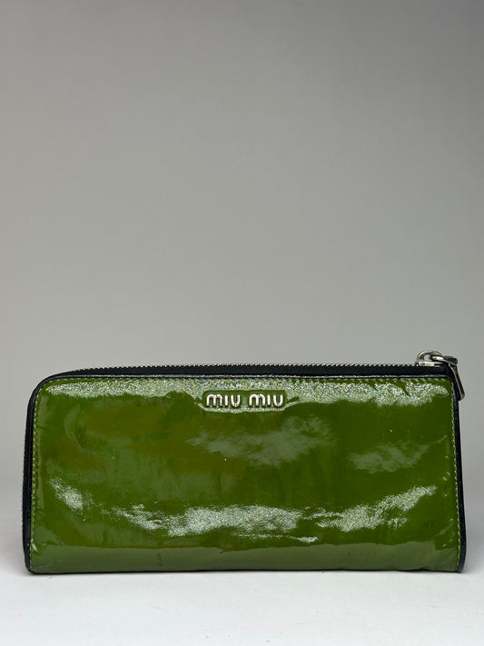 Vintage Miu Miu Patent Leather Bifold Wallet c. Late 2000s Green Black