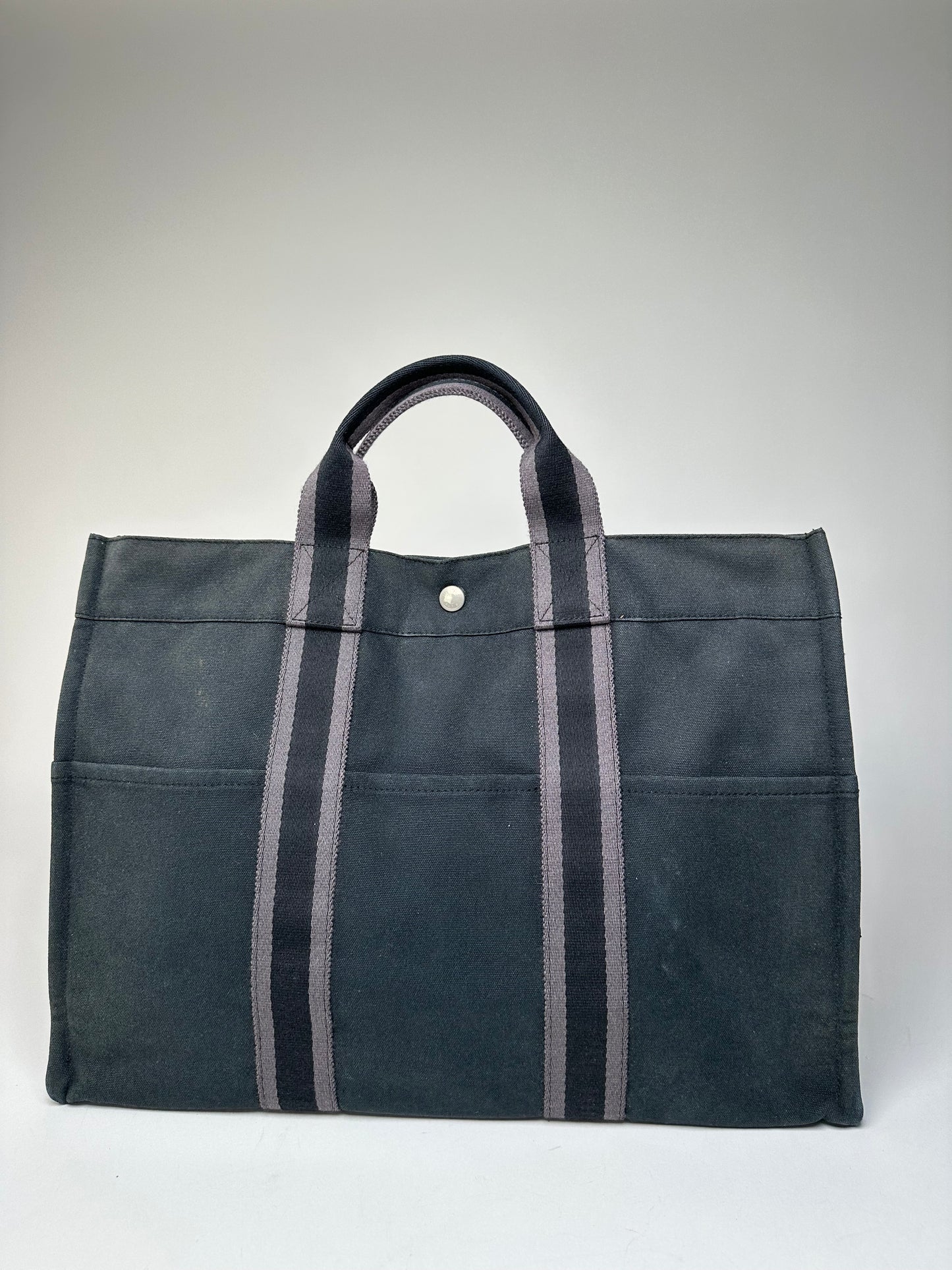 Vintage Hermes Canvas Tote Bag Black