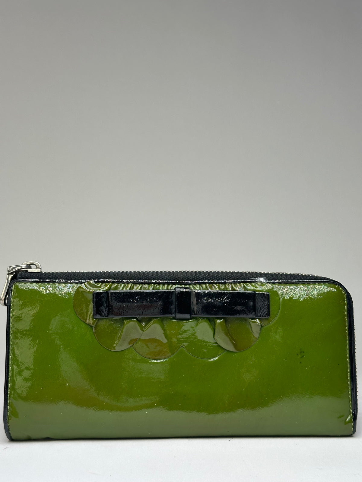 Vintage Miu Miu Patent Leather Bifold Wallet c. Late 2000s Green Black