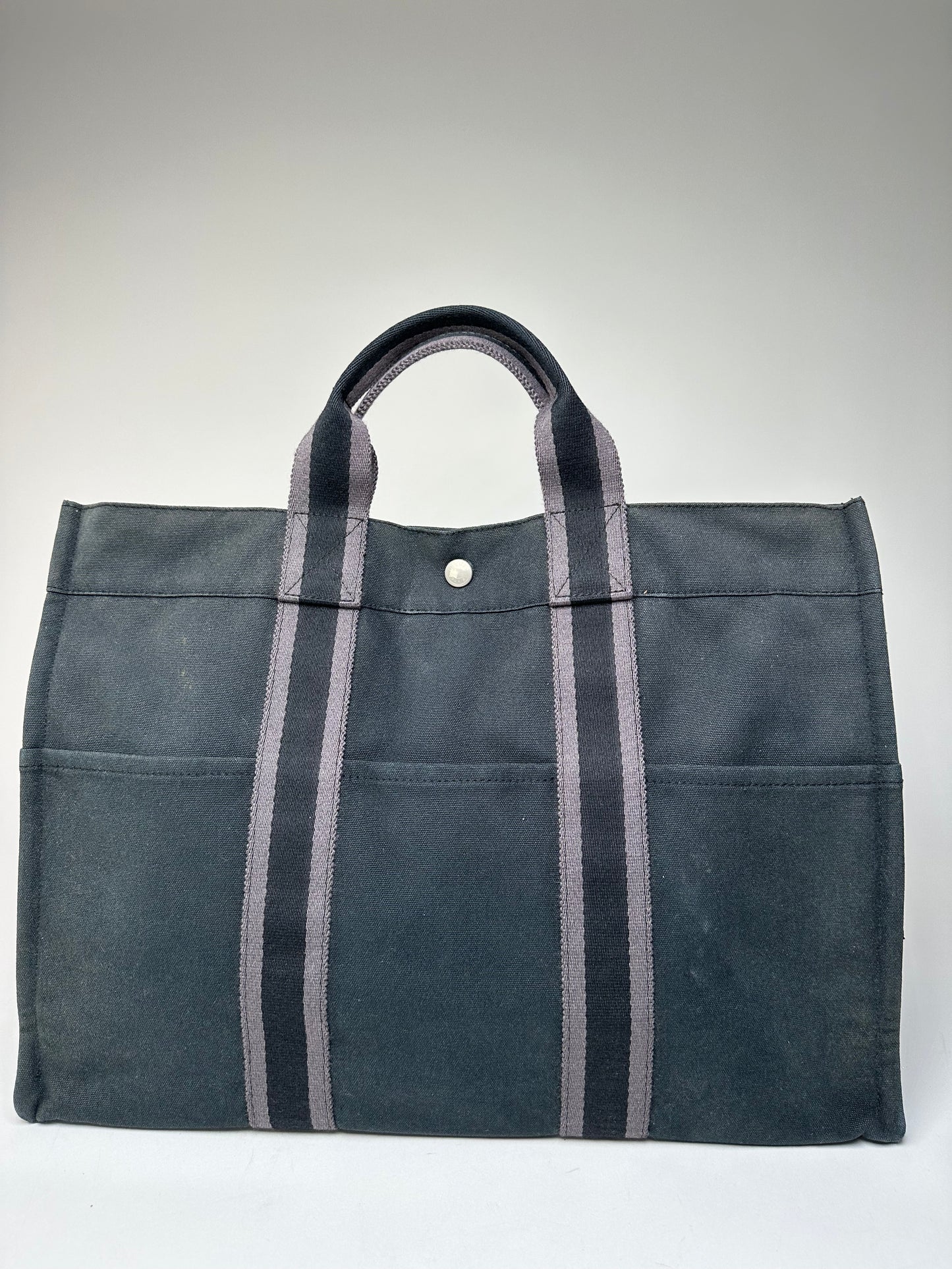 Vintage Hermes Canvas Tote Bag Black