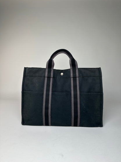 Vintage Hermes Canvas Tote Bag Black