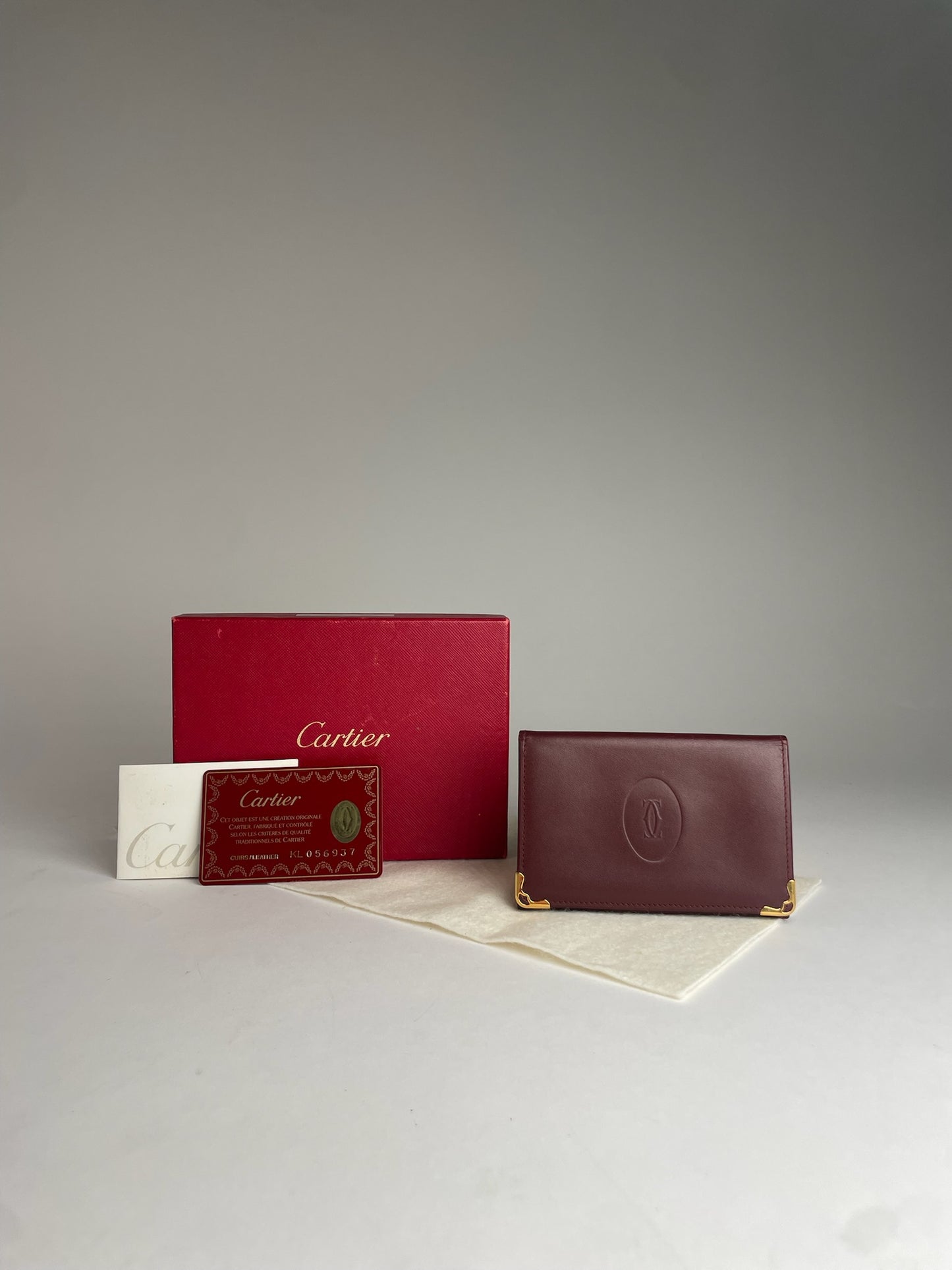 Vintage Cartier Leather Logo Card Holder Burgundy