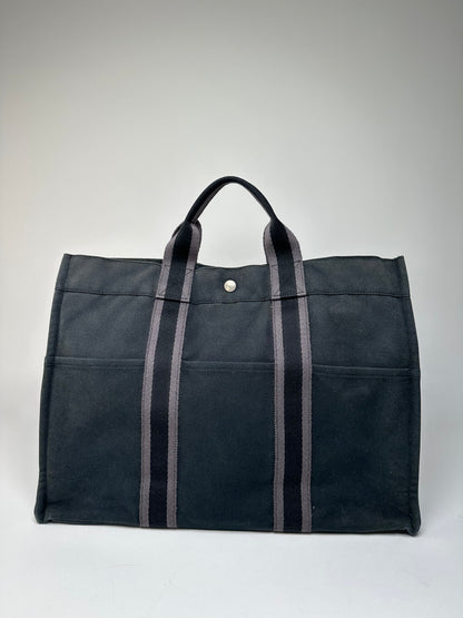 Vintage Hermes Canvas Tote Bag Black