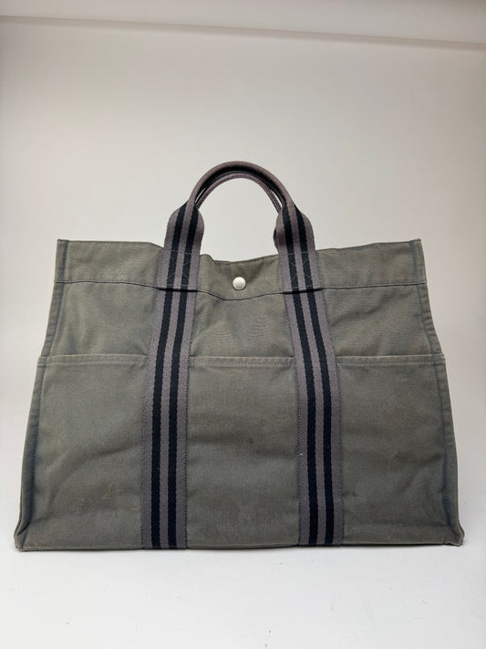 Sac cabas Hermès vintage en toile grise