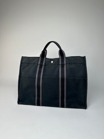 Vintage Hermes Canvas Tote Bag Black
