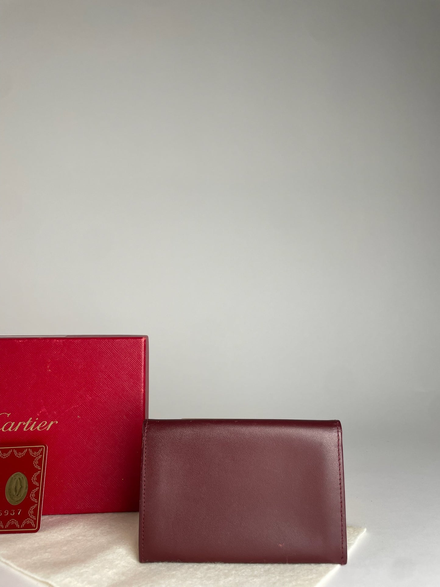 Vintage Cartier Leather Logo Card Holder Burgundy