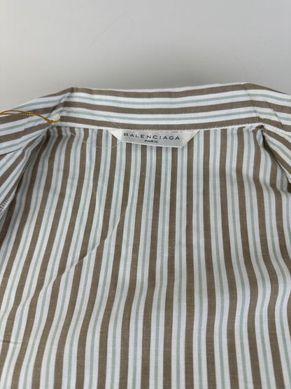 Vintage Balenciaga Men's Striped Cotton Shirt Cream Beige M