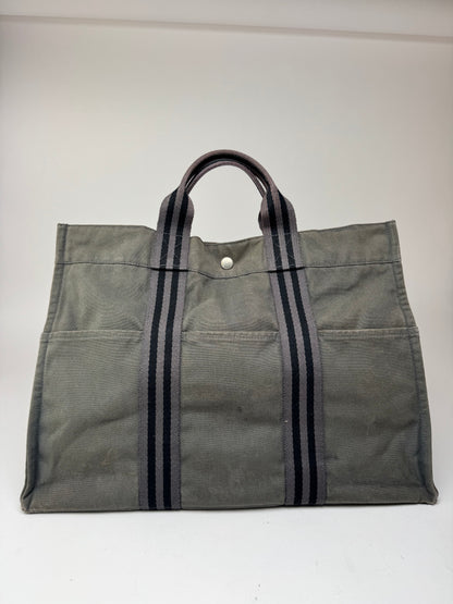 Vintage Hermes Canvas Shopper Grey