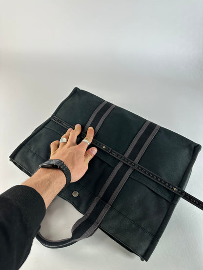 Vintage Hermes Canvas Tote Bag Black
