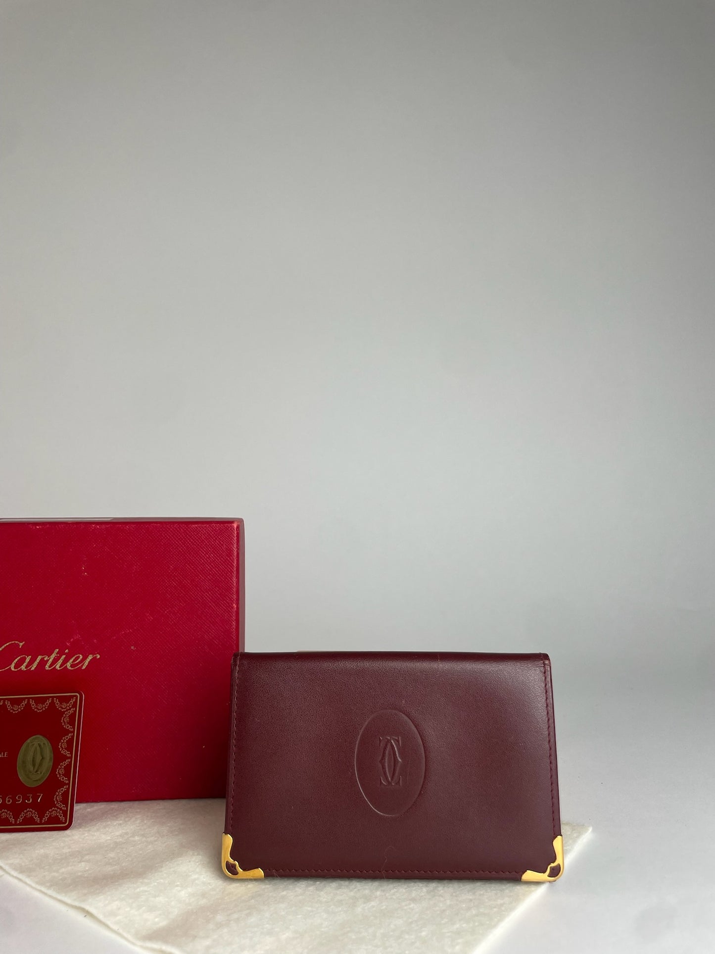 Vintage Cartier Leather Logo Card Holder Burgundy