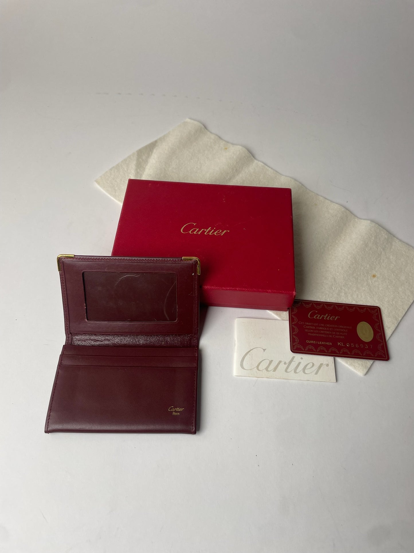 Vintage Cartier Leather Logo Card Holder Burgundy
