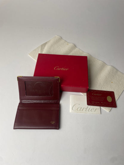 Vintage Cartier Leather Logo Card Holder Burgundy