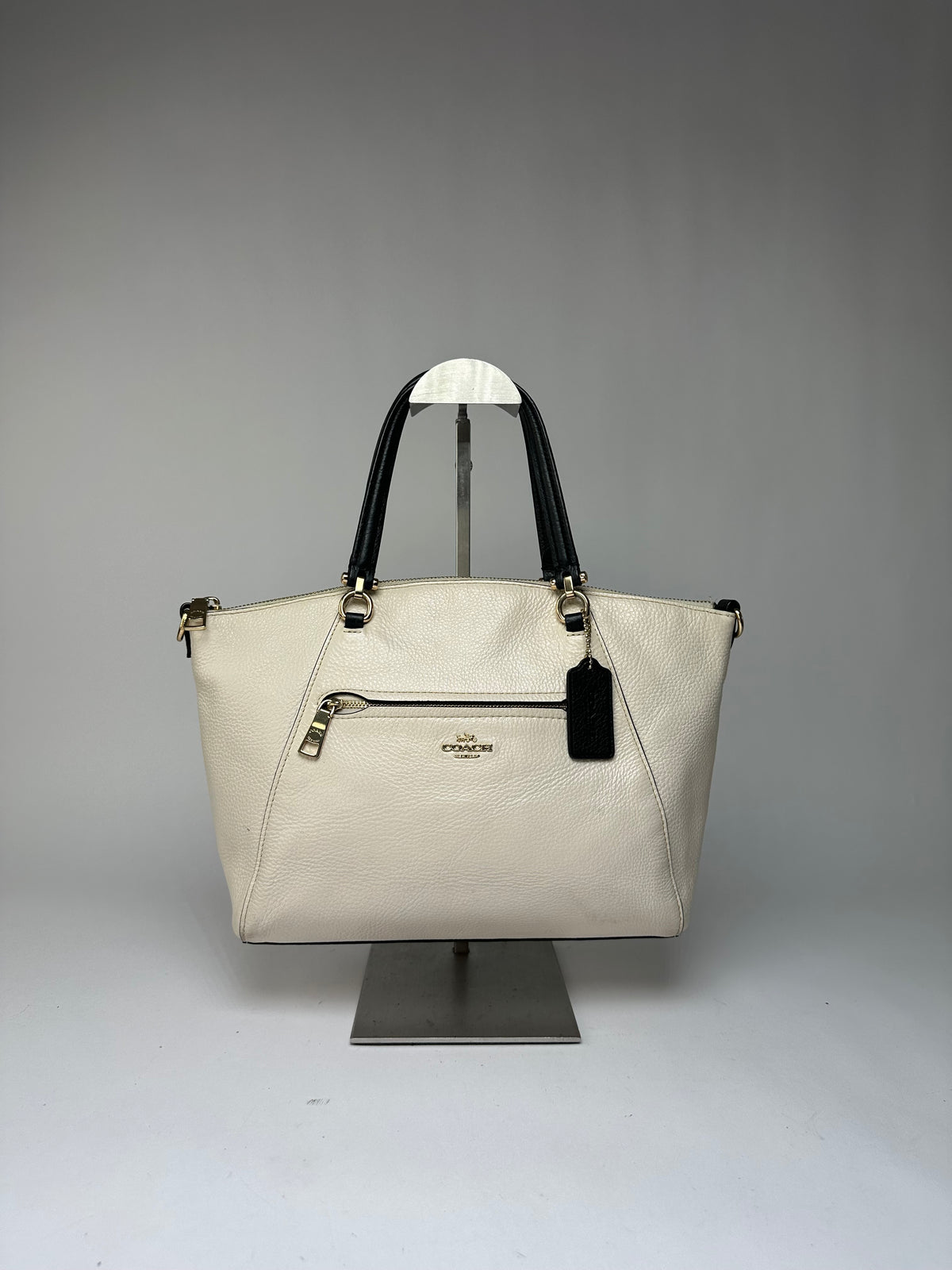 Vintage Coach Pebbled Leather Structured Tote c. 2010s Cream