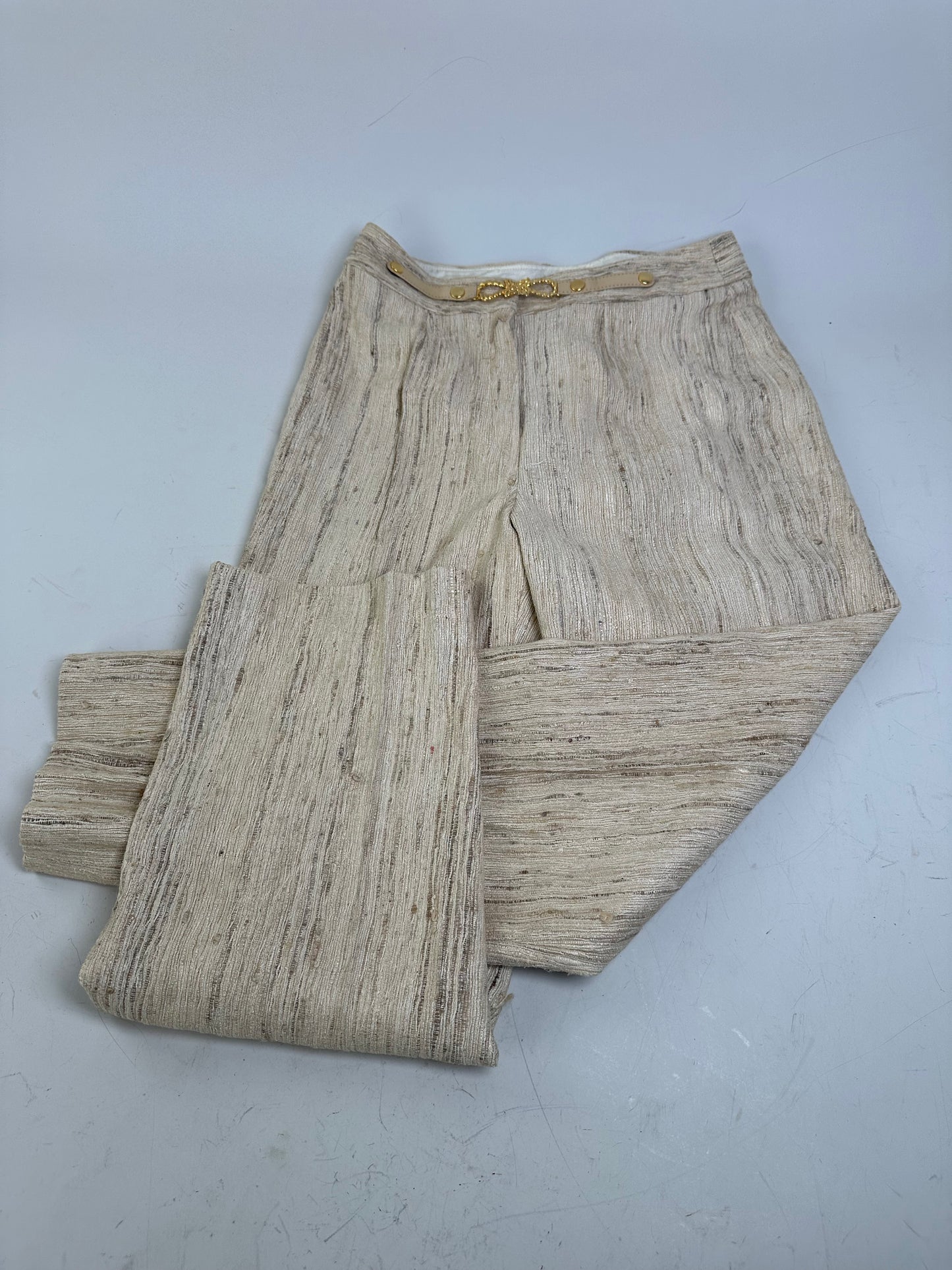 Vintage Celine Silk Trousers Cream Gold Clasp M