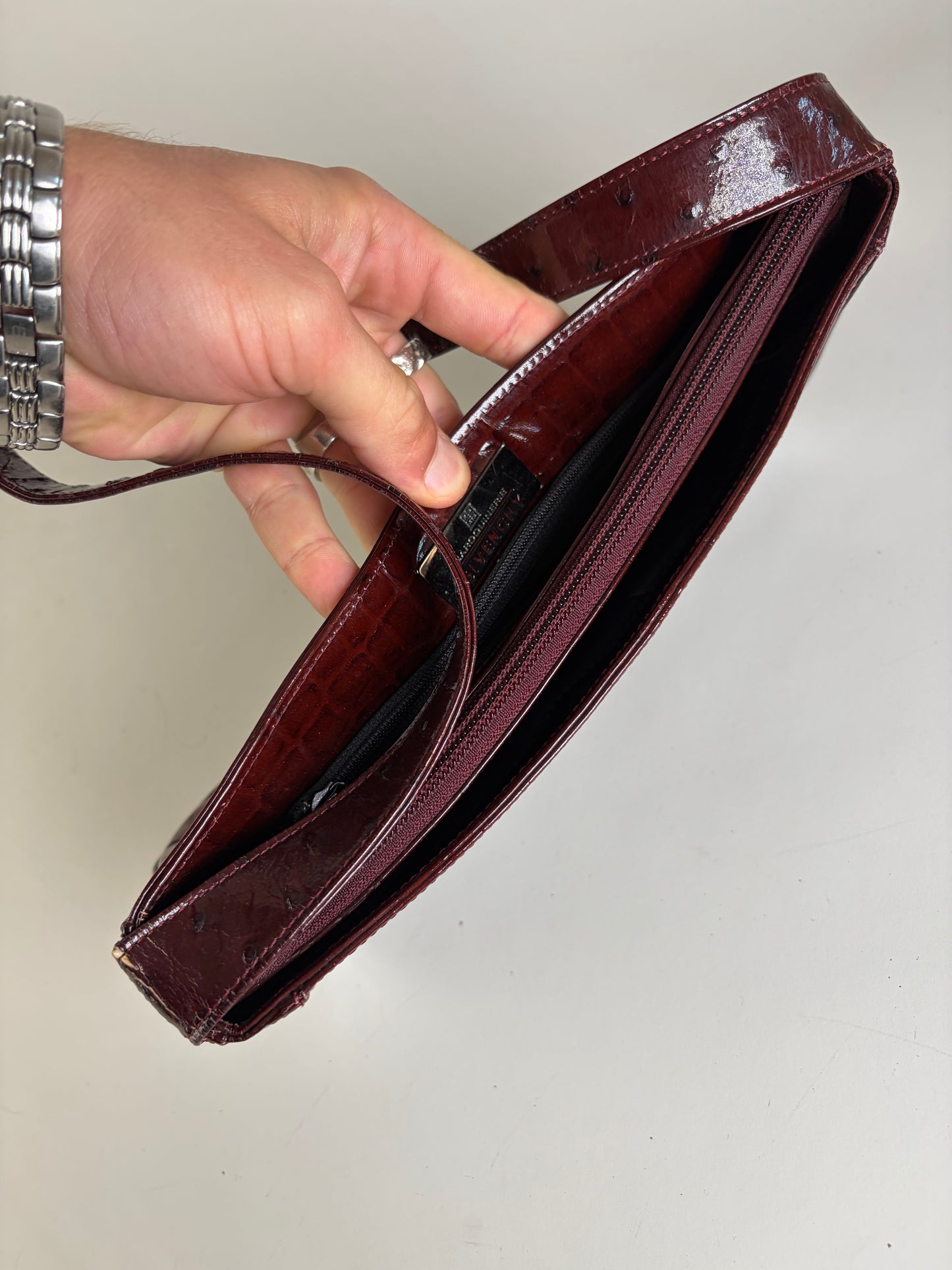 Vintage Givenchy Crocodile-Effect Leather Shoulder Bag Burgundy