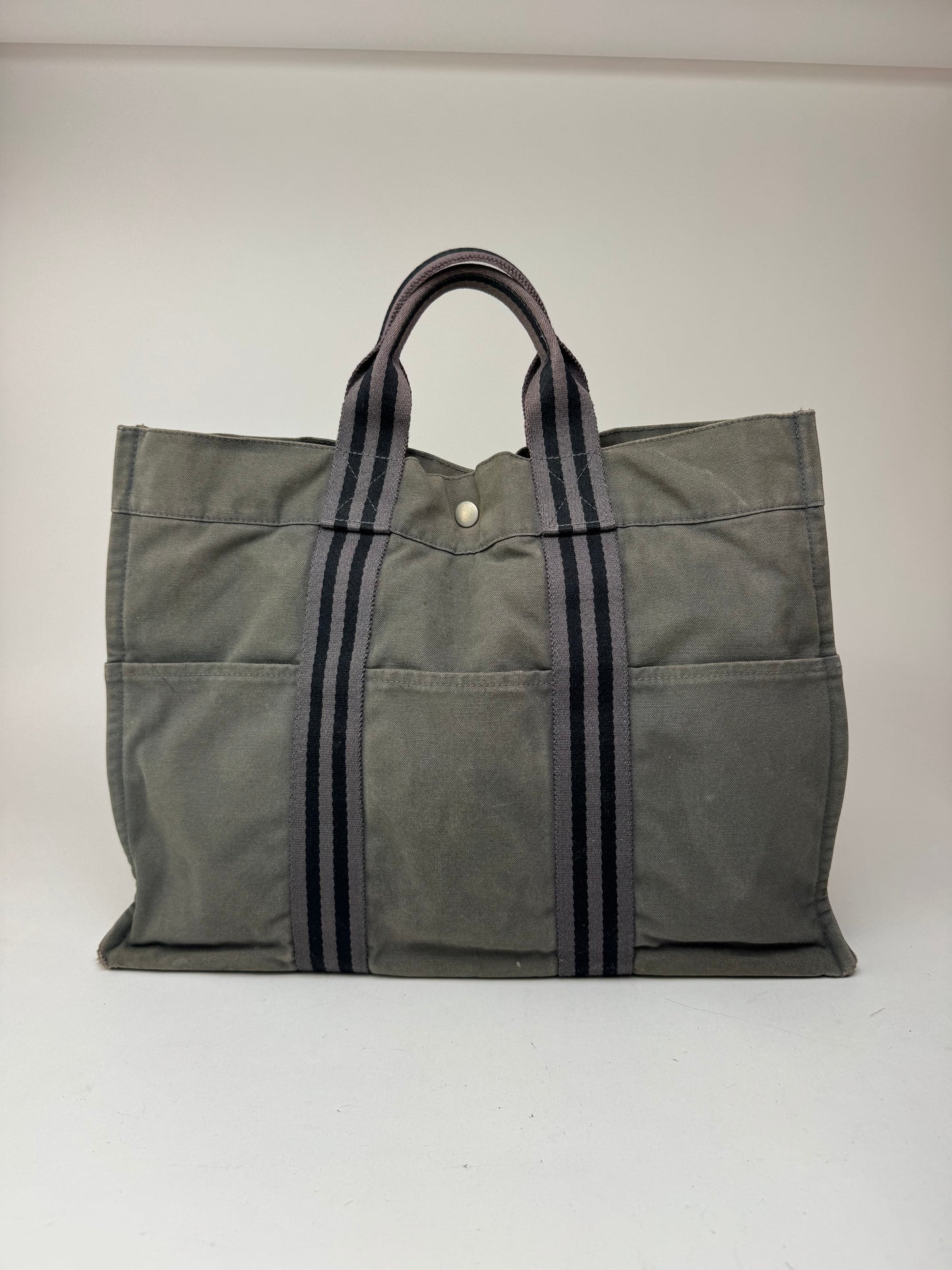 Vintage Hermes Canvas Shopper Grey