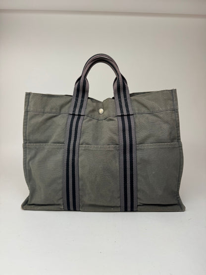 Vintage Hermes Canvas Shopper Grey