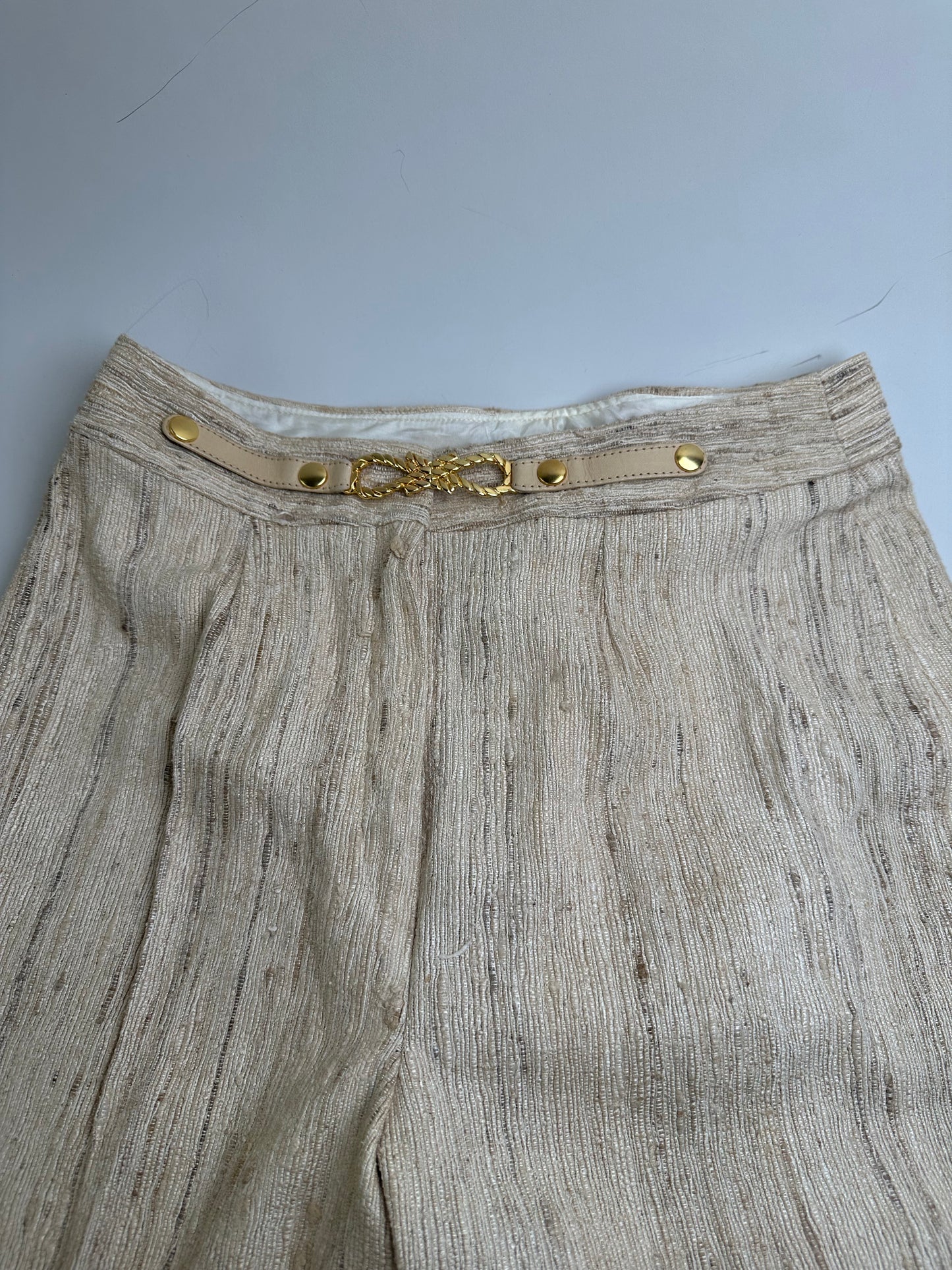 Vintage Celine Silk Trousers Cream Gold Clasp M