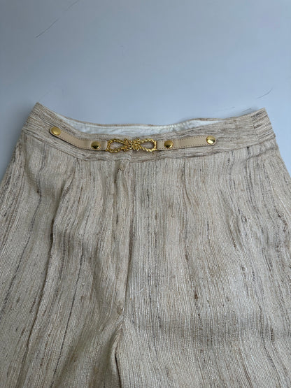 Vintage Celine Silk Trousers Cream Gold Clasp M