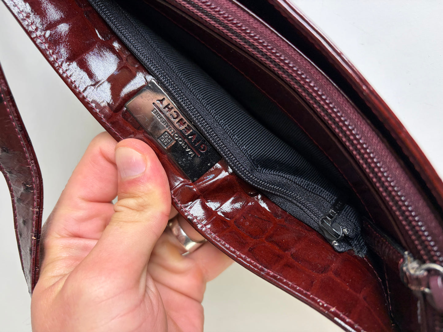 Vintage Givenchy Crocodile-Effect Leather Shoulder Bag Burgundy