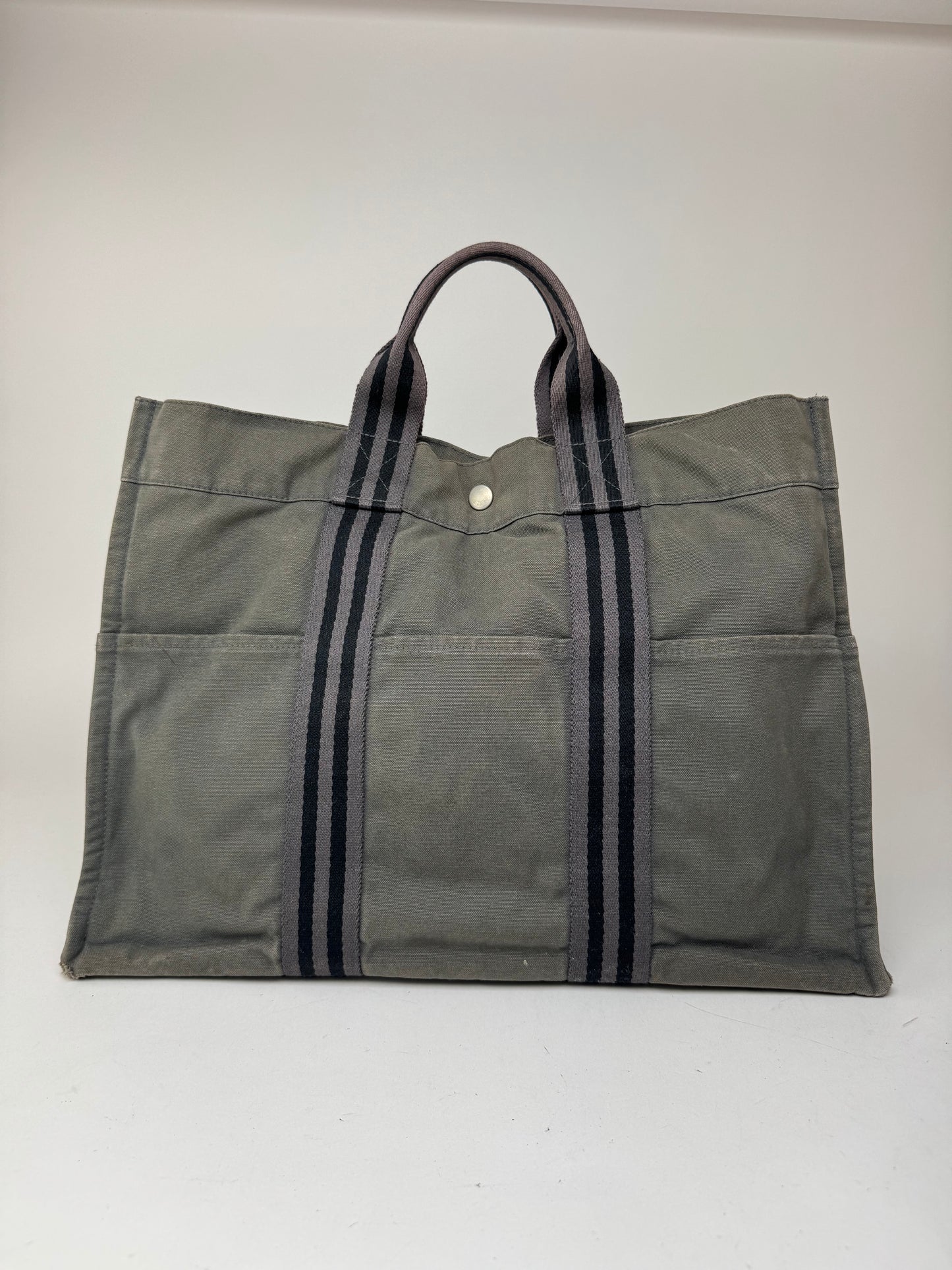 Vintage Hermes Canvas Shopper Grey