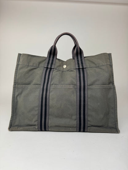 Vintage Hermes Canvas Shopper Grey