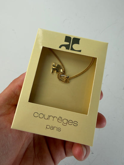 Vintage Courreges Logo Necklace Gold-Tone Metal