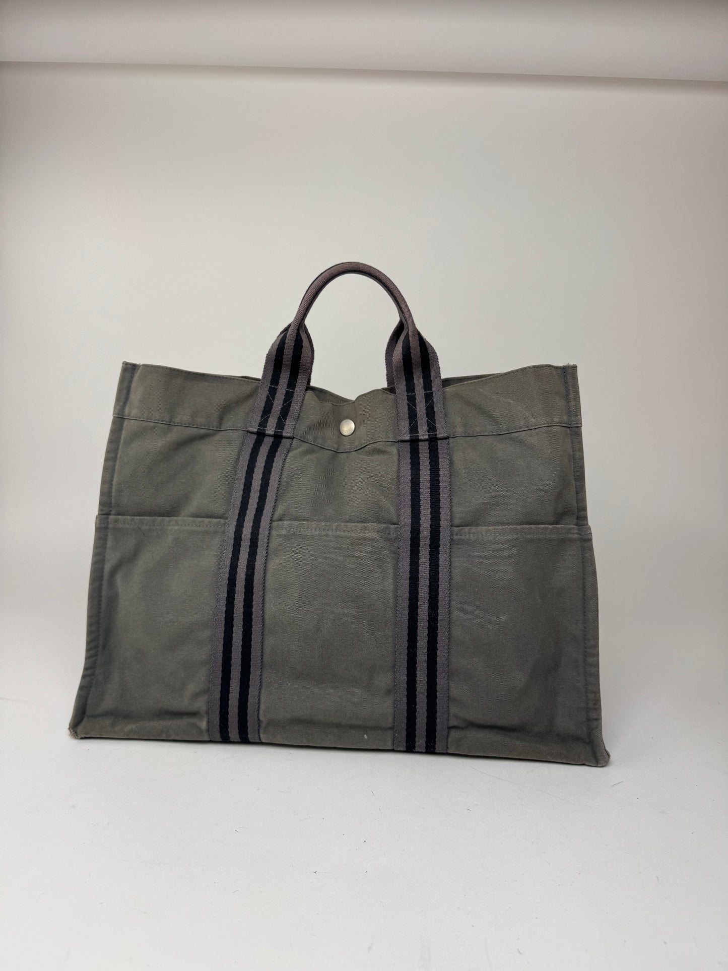 Vintage Hermes Canvas Shopper Grey