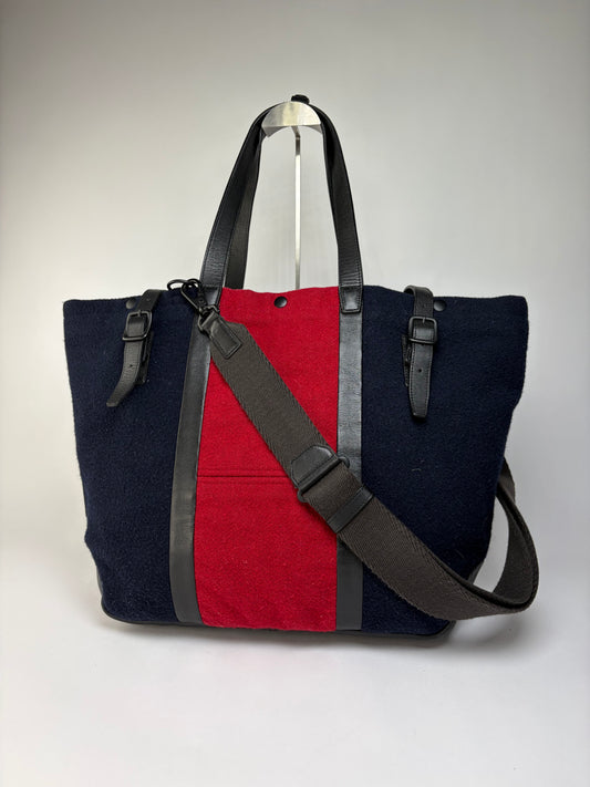 Vintage Burberry Wool-Blend Tote Navy Red Black