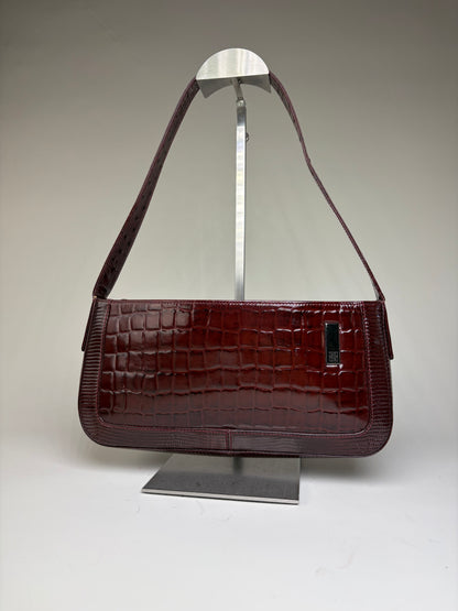 Vintage Givenchy Crocodile-Effect Leather Shoulder Bag Burgundy