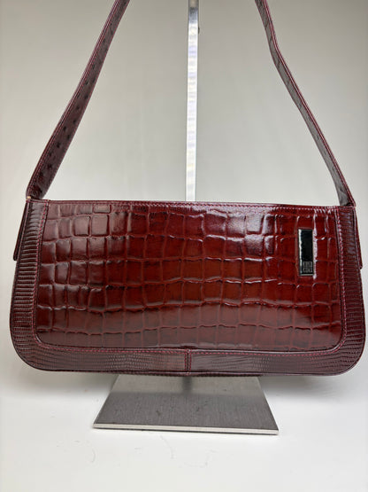 Vintage Givenchy Crocodile-Effect Leather Shoulder Bag Burgundy