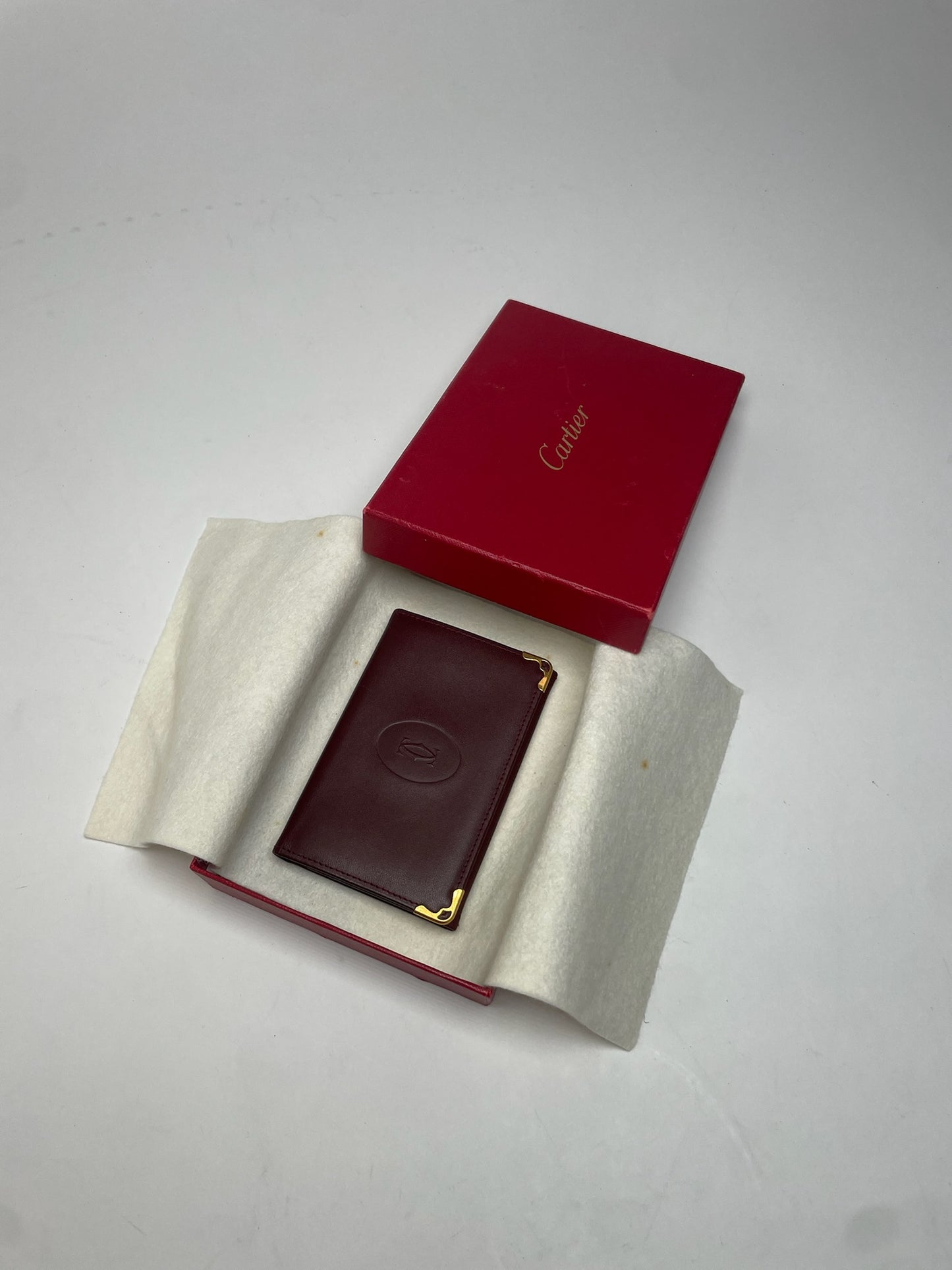 Vintage Cartier Leather Logo Card Holder Burgundy